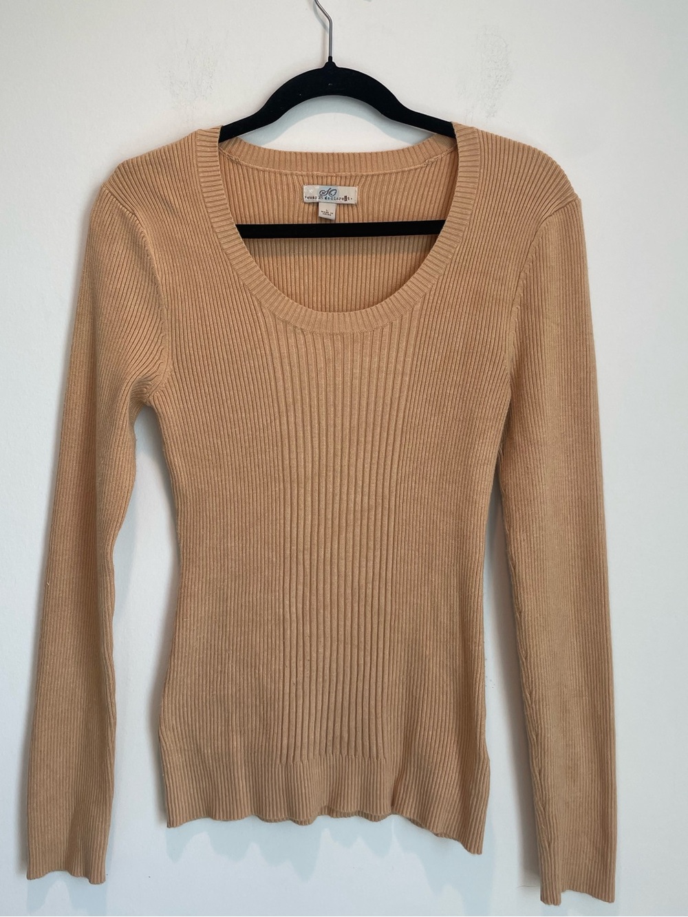 So Tan Scoop Neck Fitted Ribbed Sweater Size L Y2K Fall Preppy